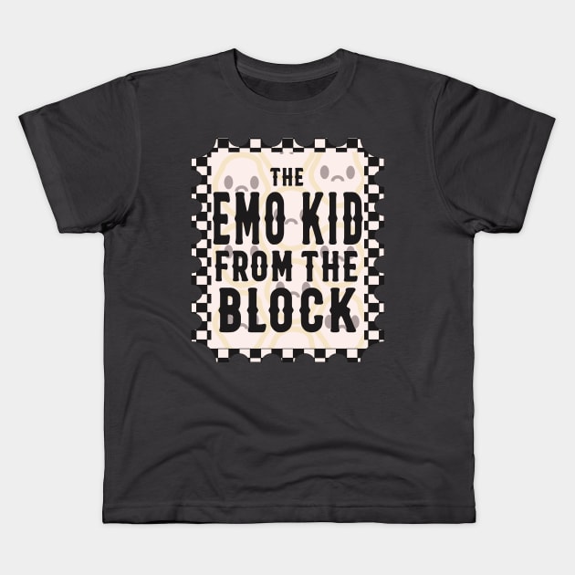 The Emo Kid From The Block Sad Face Kids T-Shirt by rachelaranha